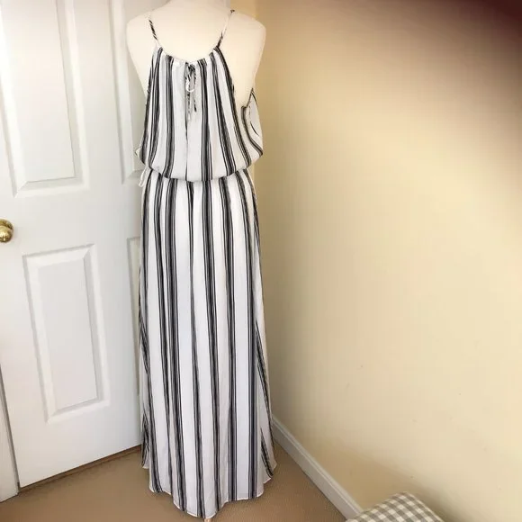 NWOT Loft Black & White Stripe Medium Tall Maxi Dress - Picture 7 of 11